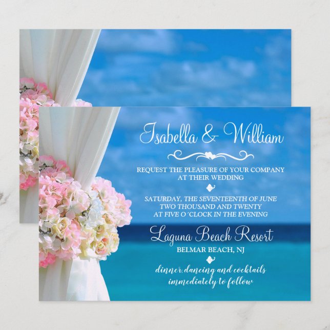 Elegant Floral Beach Summer Wedding Invitation (Front/Back)