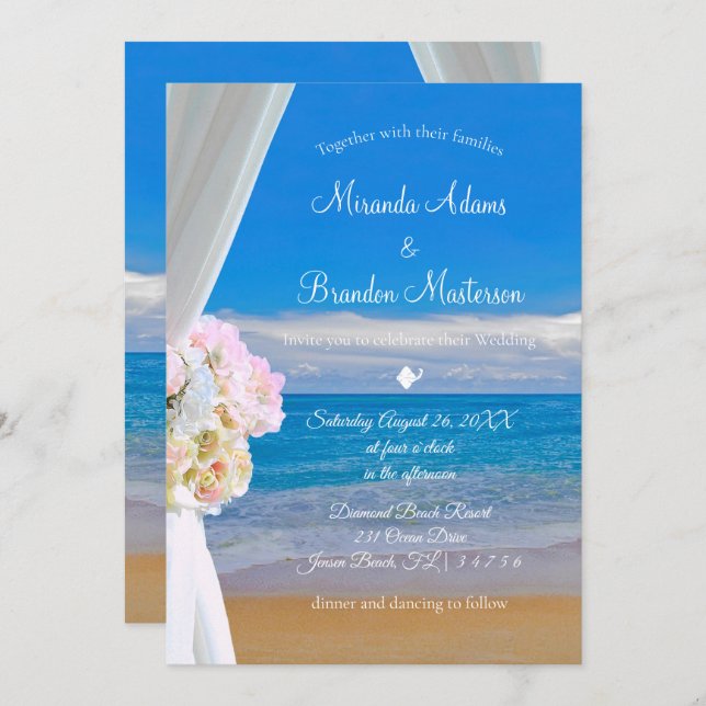Elegant Floral Beach Summer Wedding Invitation (Front/Back)