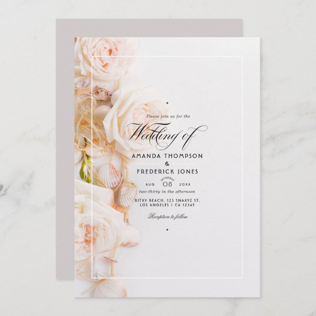 Elegant Floral Beach Wedding Invitation (Front/Back)
