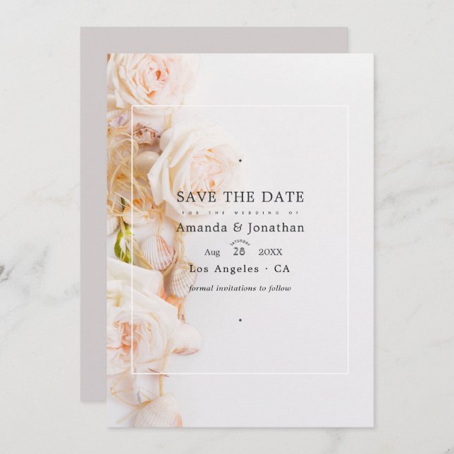 Elegant Floral Beach Wedding Photo Save The Date (Front/Back)