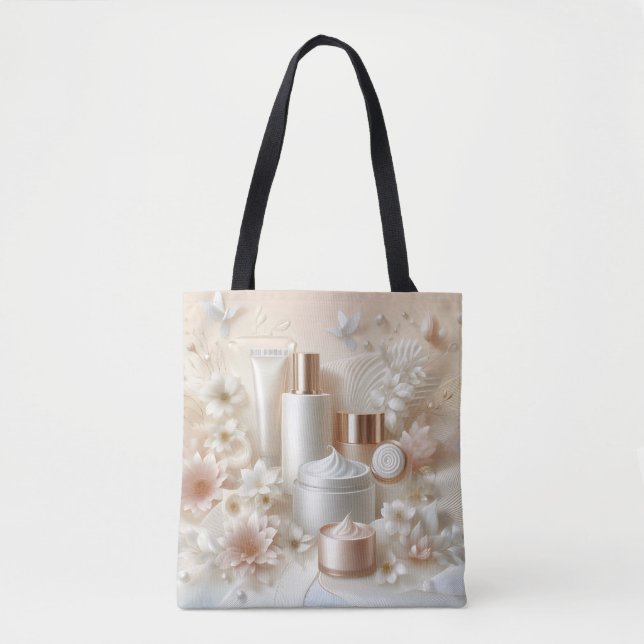 Elegant Floral Beauty Cosmetic Salon Makeup Tote Bag (Front)