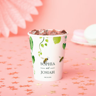 Elegant floral Bee love natual wedding Paper Cups