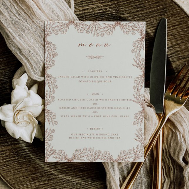 Elegant Floral Beige Cream Wedding Table Dinner Menu (Creator Uploaded)