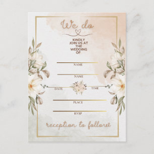 Elegant Floral Beige Watercolor Minimal Gold Frame Announcement Postcard