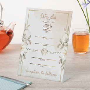 Elegant Floral Beige Watercolor Minimal Gold Frame Pedestal Sign