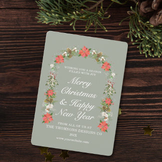 Elegant Floral Berries Business Christmas Holiday Card
