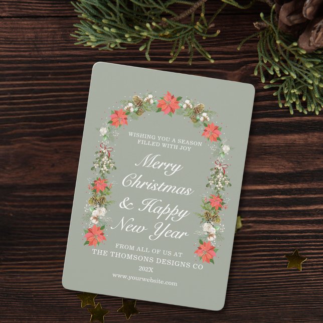 Elegant Floral Berries Business Christmas Holiday Card (Creator Uploaded)