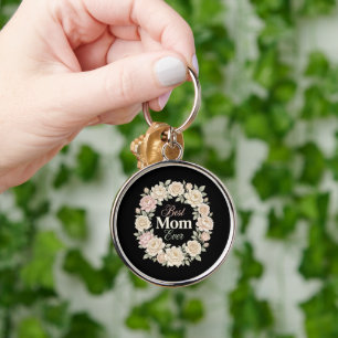 Elegant Floral Best Mum Ever Wreath Key Ring