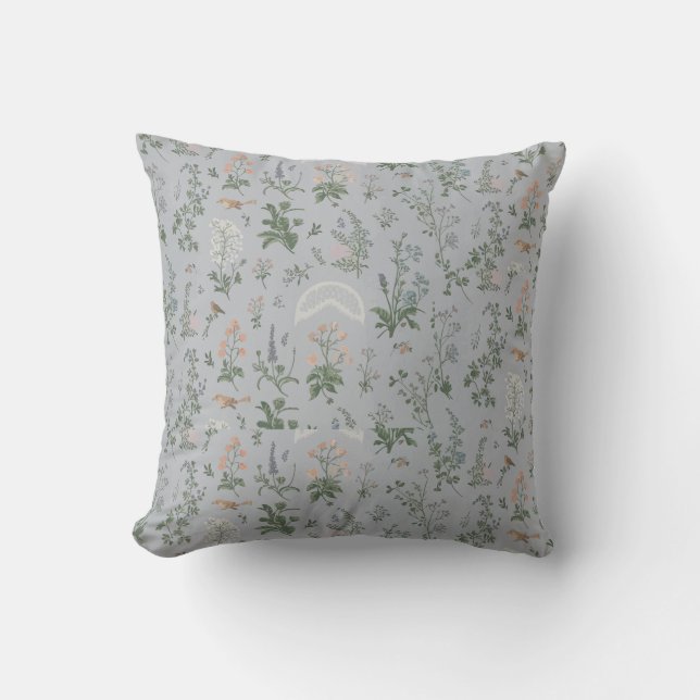 Elegant Floral Bird Pattern Cushion (Front)