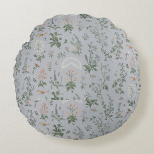 Elegant Floral Bird Pattern Round Cushion