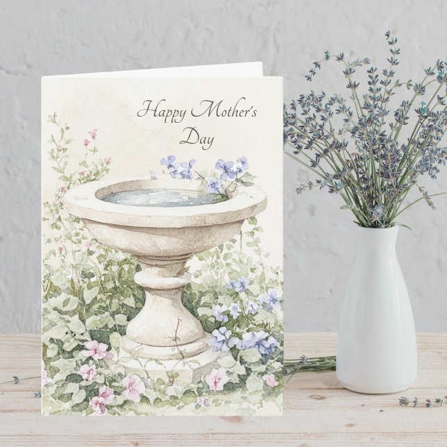 Elegant Floral Birdbath Mother's Day Holiday Card (Creator Uploaded)