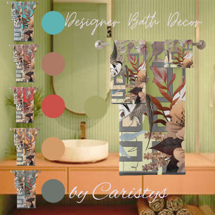 Elegant Floral, Birds Geometrics on Olive Green  Bath Towel Set