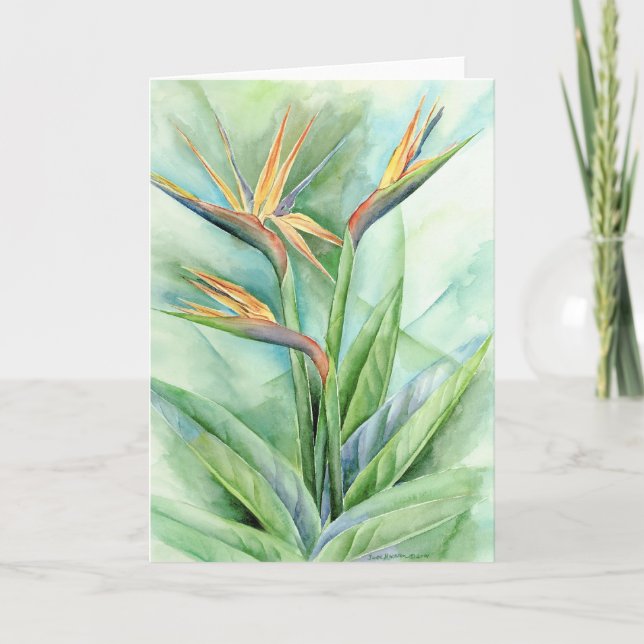 Elegant Floral Birds Of Paradise Flower Painting Card (Front)