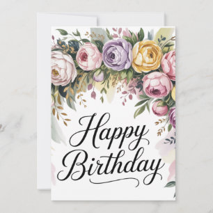 Elegant Floral Birthday Card – Watercolor Flowers