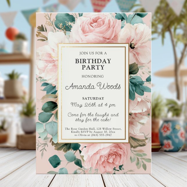 Elegant floral birthday party card (Creator Uploaded)
