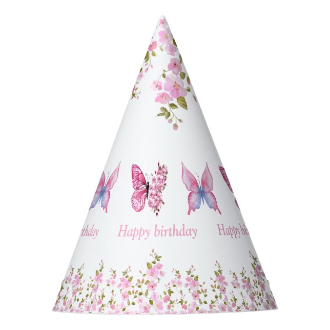 Elegant Floral Birthday Party Hat (Front)