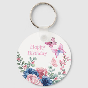 Elegant Floral Birthday Party Key Ring