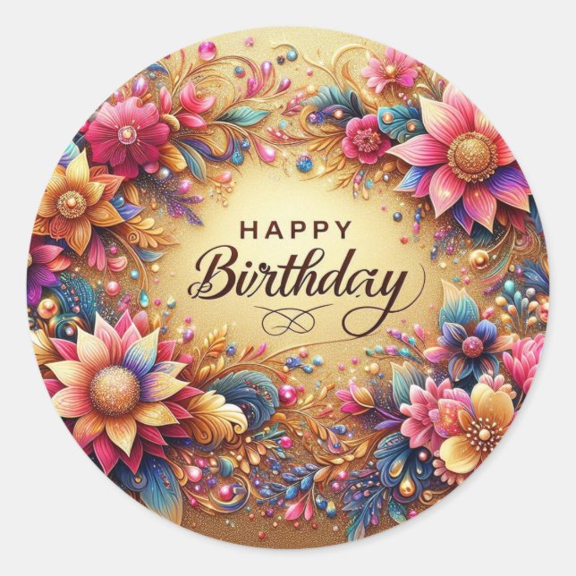 Elegant Floral Birthday stickers (Front)