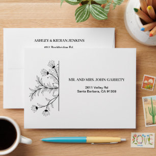Elegant Floral Black and White  Wedding Envelope