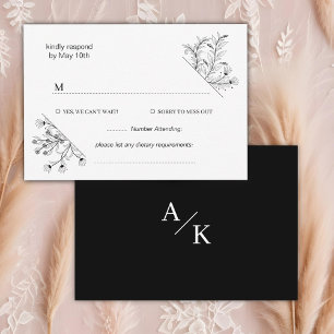 Elegant Floral Black and White Wedding RSVP Card