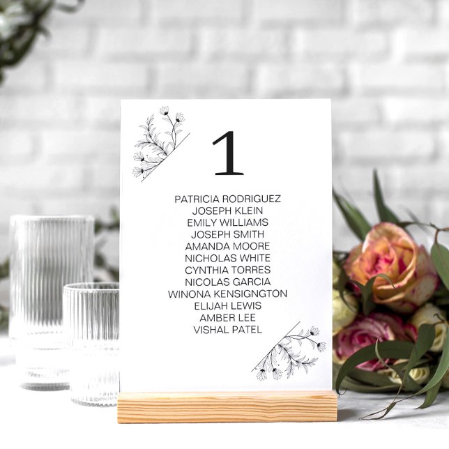 Elegant Floral Black and White Wedding Table Number (Creator Uploaded)