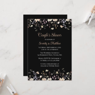Elegant Floral Black Boho Couples Bridal Shower Invitation