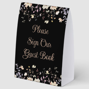 Elegant Floral Black Boho Wedding Guestbook