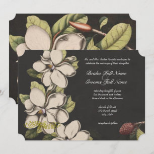 Elegant Floral Black Copper Magnolia Wedding Invitation