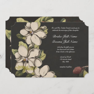 Elegant Floral Black Copper Magnolia Wedding Invitation