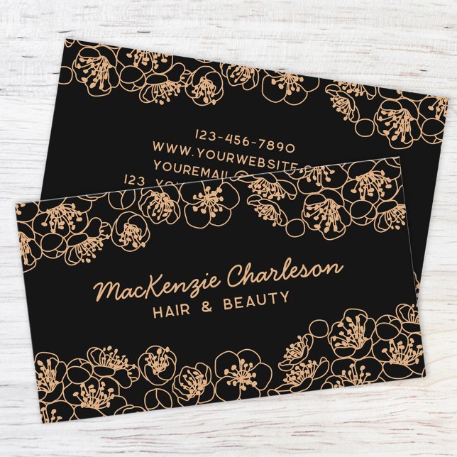 Elegant Floral Black Gold Business Card (Creator Uploaded)