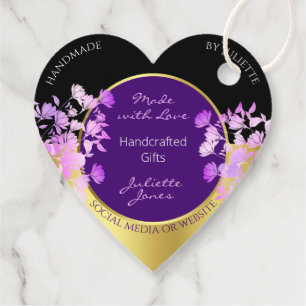 Elegant Floral Black Gold & Purple Coloured Hangin Favour Tags