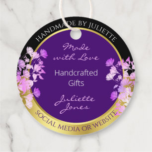 Elegant Floral Black Gold & Purple Coloured Hangin Favour Tags