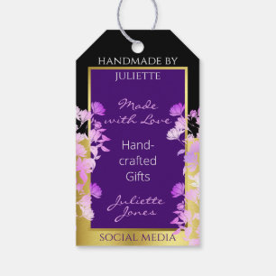 Elegant Floral Black Gold & Purple Coloured Hangin Gift Tags