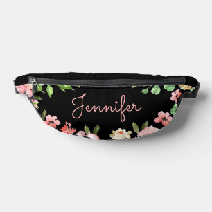 elegant floral black pink personalised  bum bags