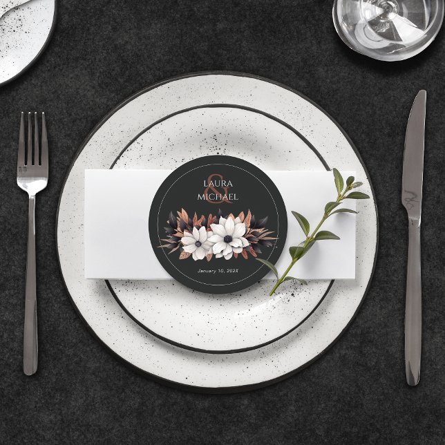 Elegant Floral Black Rust  Round Paper Coaster (Creator Uploaded)