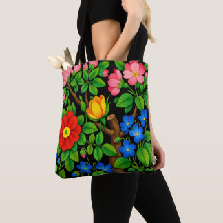 Elegant Floral Black Tote Bag