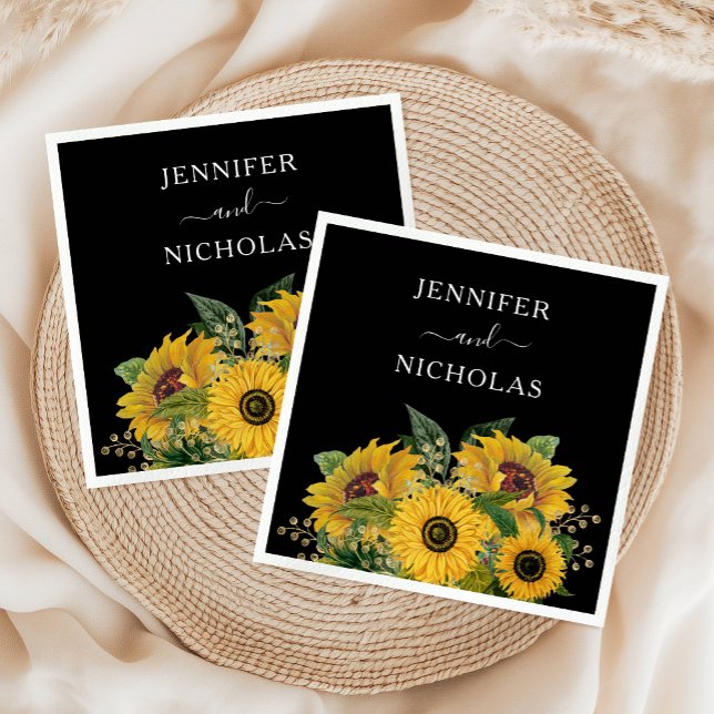 Elegant Floral Black Wedding Napkin (Elegant Floral Black Wedding Napkins)