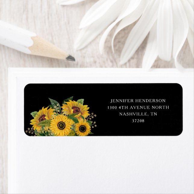 Elegant Floral Black Wedding Return Address Label (Insitu)