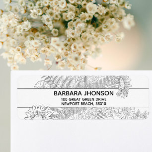 Elegant Floral Black White Daisy Return Address La Label