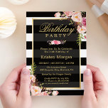 Elegant Floral Black White Stripes Birthday Party Invitation<br><div class="desc">Create your perfect invitation with this pre-designed templates, you can easily personalise it to be uniquely yours. For further customisation, please click the "customise further" link and use our easy-to-use design tool to modify this template. If you prefer Thicker papers / Matte Finish, you may consider to choose the Matte...</div>