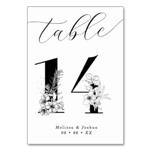 Elegant Floral Black & White Table 14 Table Number