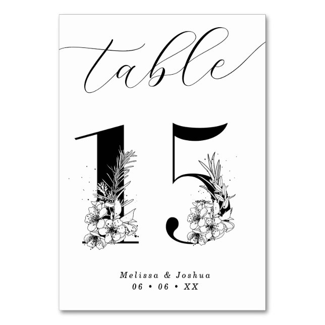 Elegant Floral Black & White Table 15 Number (Front)