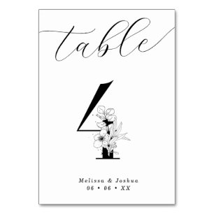 Elegant Floral Black & White Table 4 Table Number
