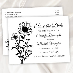 Elegant Floral Black White Wedding Save The Date  Postcard