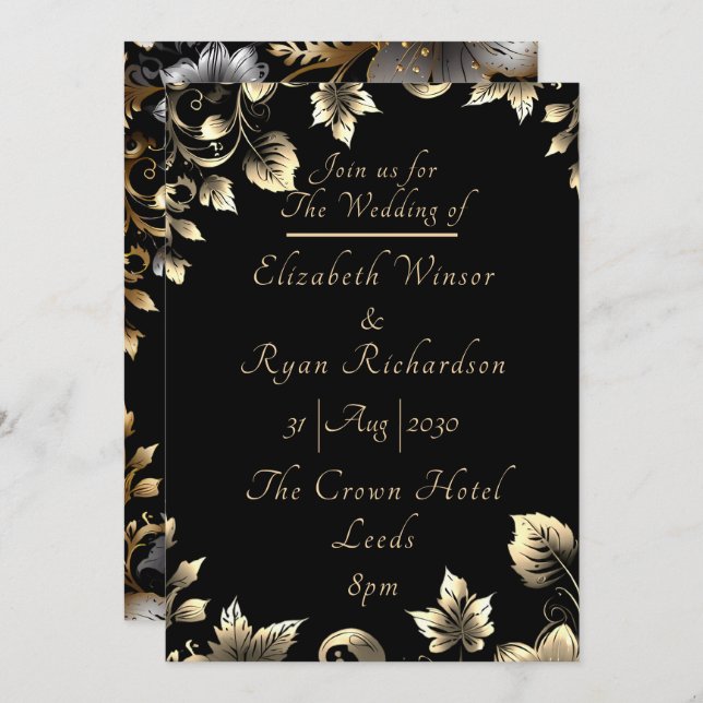 Elegant Floral Bliss Wedding Invitation (Front/Back)