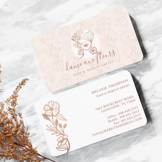 Elegant Floral Blooming Beauty Woman Logo Pink Business Card (Elegant Floral Blooming Beauty Woman Logo Pink Business Card)