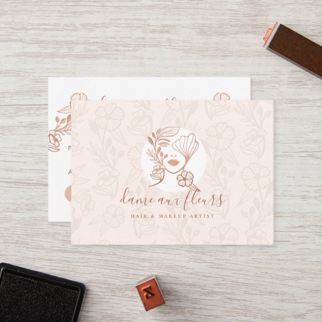 Elegant Floral Blooming Beauty Woman Logo Pink Loyalty Card (Front/Back In Situ)