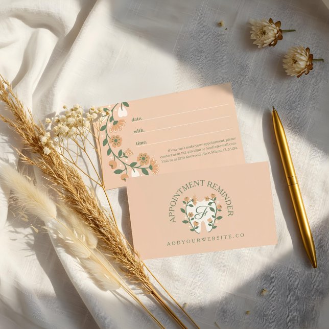 Elegant Floral Blooming Dental Tooth Logo Monogram Appointment Card (Elegant Floral Blooming Dental Tooth Logo Monogram Appointment Card)