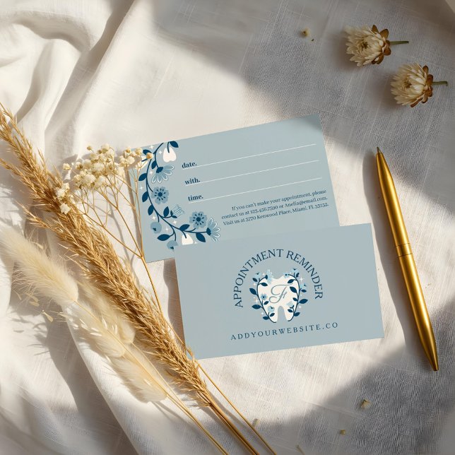 Elegant Floral Blooming Dental Tooth Logo Monogram Appointment Card (Elegant Floral Blooming Dental Tooth Logo Monogram Appointment Card)