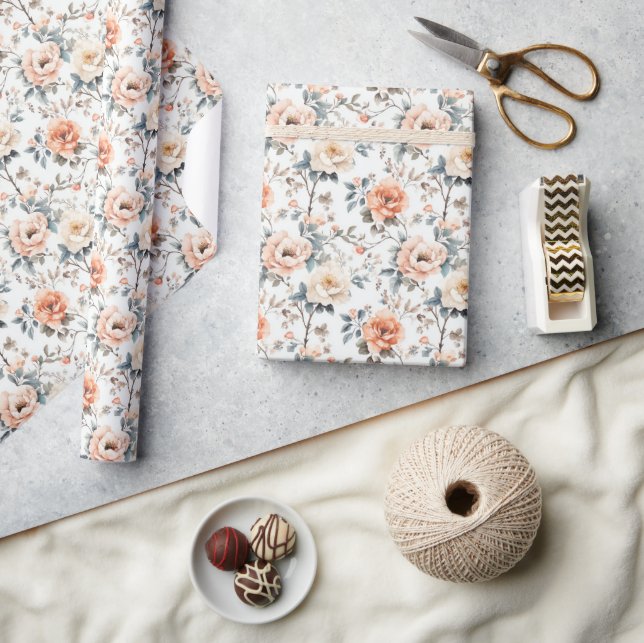 Elegant Floral Blossom Pattern Wrapping Paper (Crafts)